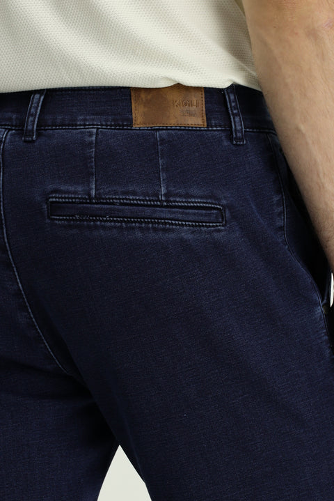 Koyu Lacivert Regular Fit Standart Kesim Pamuklu Denim Look Pantolon