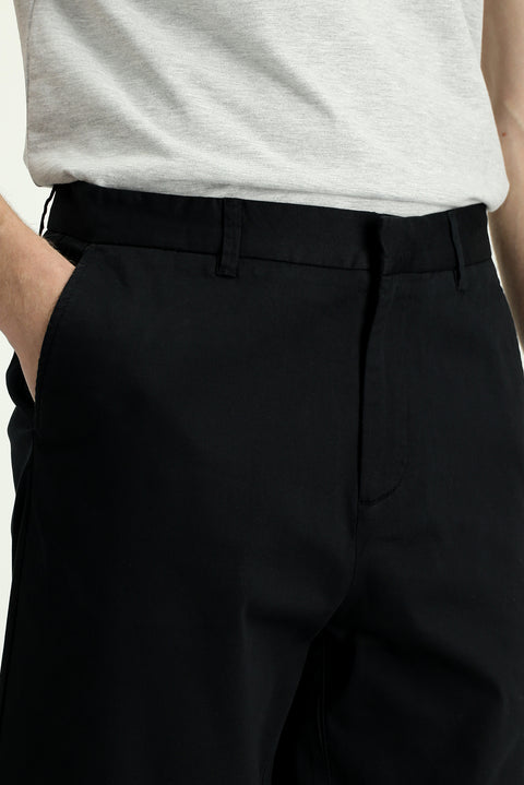Siyah Regular Fit Standart Kesim Likralı Kanvas / Chino Pantolon
