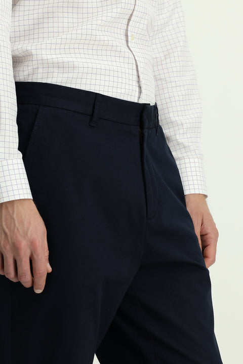 Koyu Lacivert 6 Drop Regular Fit Standart Kesim Likralı Kanvas / Chino Pantolon