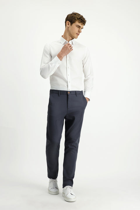 Dark Smoke Slim Fit Narrow Cut Elasticated Waist Stretchy Canvas / Chino Trousers