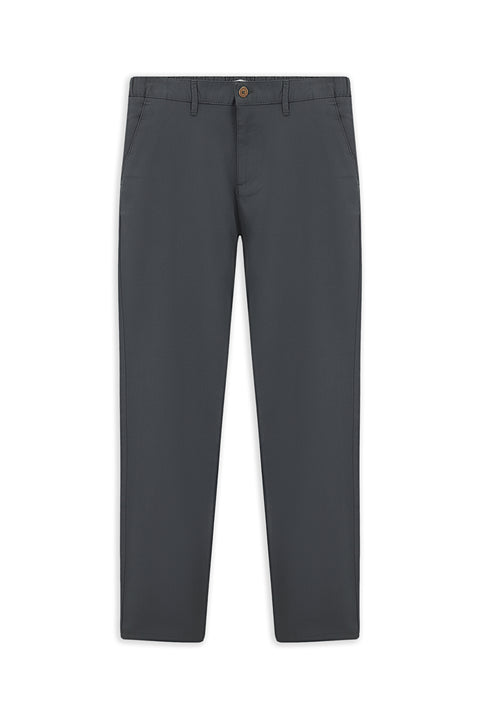 Dark Smoke Slim Fit Narrow Cut Elasticated Waist Stretchy Canvas / Chino Trousers
