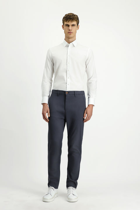 Dark Smoke Slim Fit Narrow Cut Elasticated Waist Stretchy Canvas / Chino Trousers