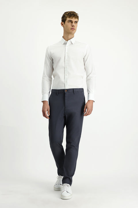 Dark Smoke Slim Fit Narrow Cut Elasticated Waist Stretchy Canvas / Chino Trousers