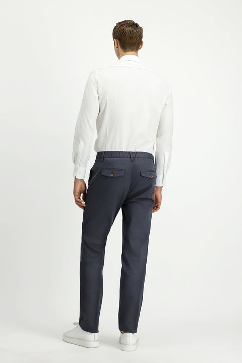 Dark Smoke Slim Fit Narrow Cut Elasticated Waist Stretchy Canvas / Chino Trousers