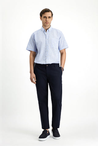  Koyu Lacivert 7 Drop Slim Fit Dar Kesim Beli Lastikli Likralı Kanvas / Chino Pantolon
