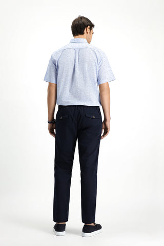  Koyu Lacivert 7 Drop Slim Fit Dar Kesim Beli Lastikli Likralı Kanvas / Chino Pantolon