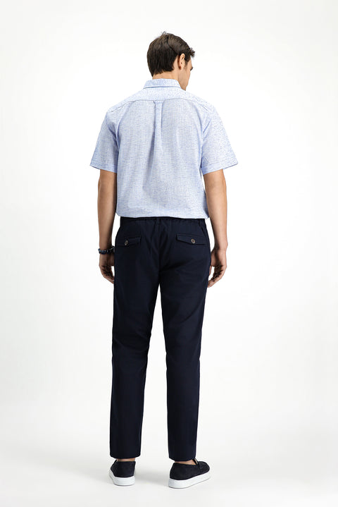 Koyu Lacivert Slim Fit Dar Kesim Beli Lastikli Likralı Kanvas / Chino Pantolon