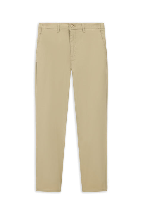 Light Beige Slim Fit Narrow Cut Elasticated Waist Stretchy Canvas / Chino Trousers