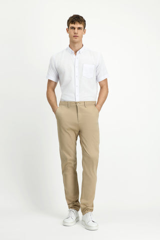  Açık Bej Slim Fit Dar Kesim Beli Lastikli Likralı Kanvas / Chino Pantolon