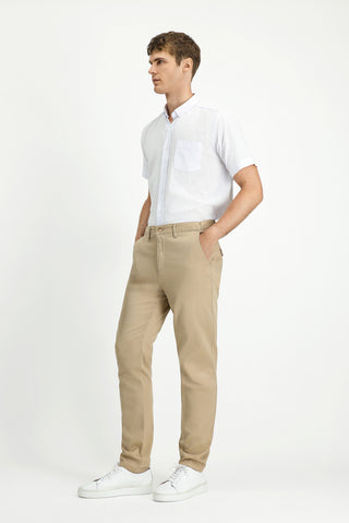  Açık Bej Slim Fit Dar Kesim Beli Lastikli Likralı Kanvas / Chino Pantolon