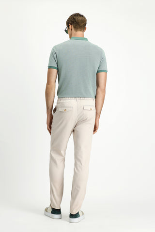  Krem Slim Fit Dar Kesim Beli Lastikli Likralı Kanvas / Chino Pantolon