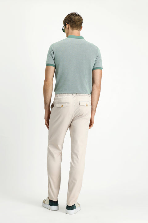 Krem 7 Drop Slim Fit Dar Kesim Beli Lastikli Likralı Kanvas / Chino Pantolon