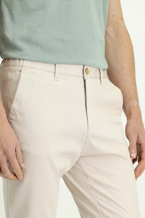 Krem 7 Drop Slim Fit Dar Kesim Beli Lastikli Likralı Kanvas / Chino Pantolon