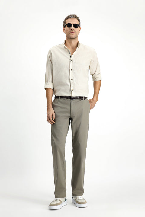 Medium Khaki Slim Fit Skinny Elastic Waist Stretchy Canvas / Chino Pants
