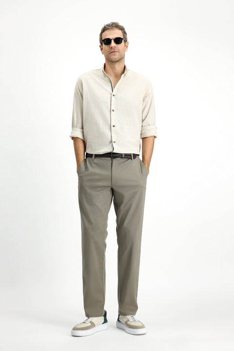 Medium Khaki Slim Fit Skinny Elastic Waist Stretchy Canvas / Chino Pants