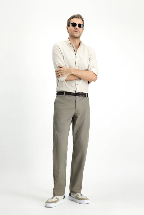 Medium Khaki Slim Fit Skinny Elastic Waist Stretchy Canvas / Chino Pants