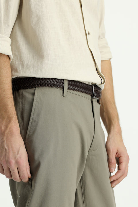 Medium Khaki Slim Fit Skinny Elastic Waist Stretchy Canvas / Chino Pants