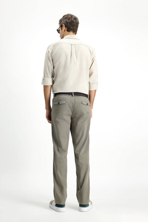 Medium Khaki Slim Fit Skinny Elastic Waist Stretchy Canvas / Chino Pants