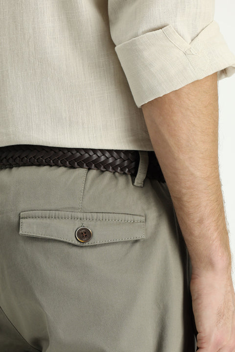 Medium Khaki Slim Fit Skinny Elastic Waist Stretchy Canvas / Chino Pants
