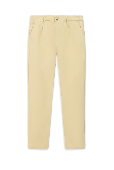 Medium Beige Regular Fit Standard Cut Cotton Canvas / Chino Trousers