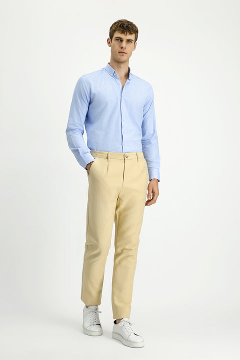 Medium Beige Regular Fit Standard Cut Cotton Canvas / Chino Trousers
