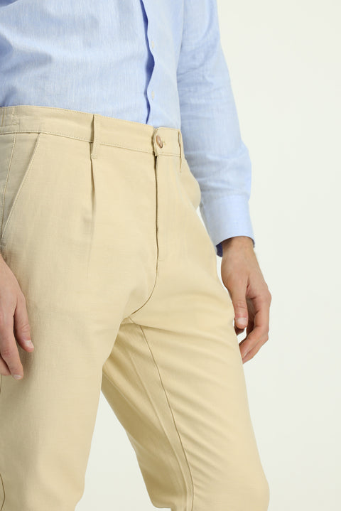 Orta Bej Regular Fit Standart Kesim Pamuklu Kanvas / Chino Pantolon