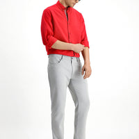 Açık Gri 7 Drop Slim Fit Dar Kesim Desenli Likralı Kanvas / Chino Pantolon