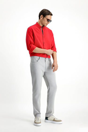  Açık Gri Slim Fit Dar Kesim Desenli Likralı Kanvas / Chino Pantolon