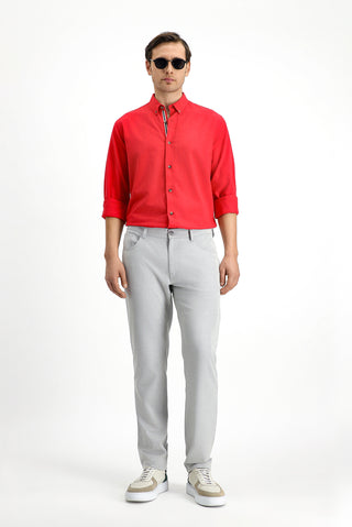  Açık Gri Slim Fit Dar Kesim Desenli Likralı Kanvas / Chino Pantolon