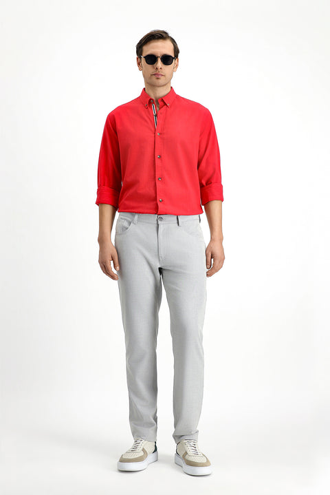 Açık Gri 7 Drop Slim Fit Dar Kesim Desenli Likralı Kanvas / Chino Pantolon