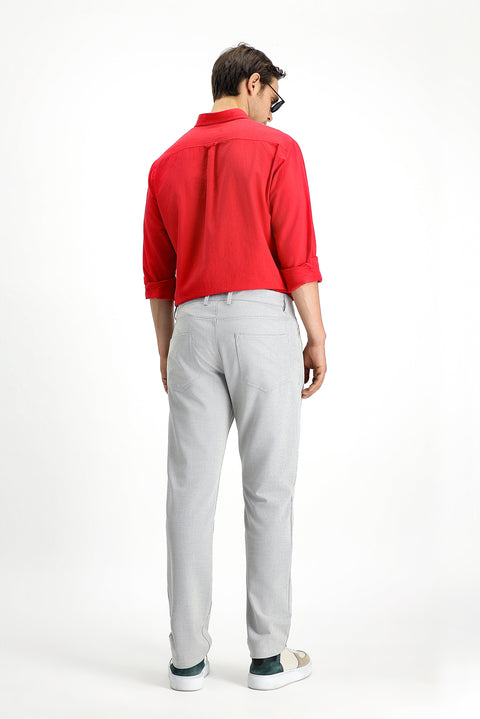 Açık Gri Slim Fit Dar Kesim Desenli Likralı Kanvas / Chino Pantolon