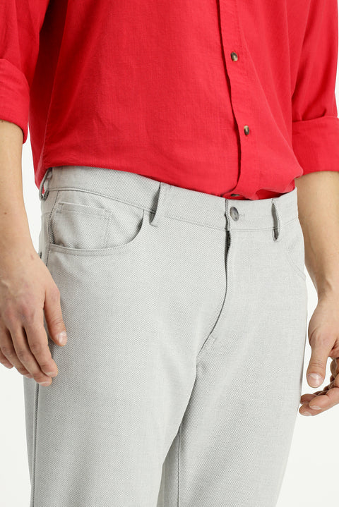 Açık Gri 7 Drop Slim Fit Dar Kesim Desenli Likralı Kanvas / Chino Pantolon