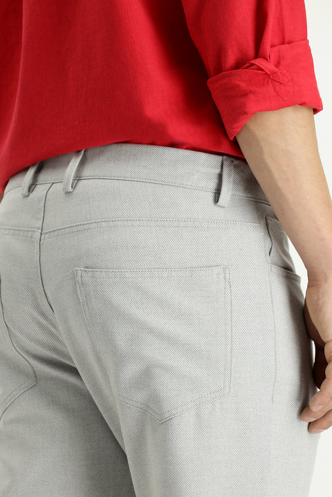 Açık Gri Slim Fit Dar Kesim Armürlü Klasik Pantolon