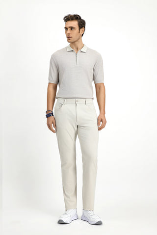  Ekru Slim Fit Dar Kesim Desenli Likralı Kanvas / Chino Pantolon