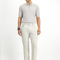 Ekru Slim Fit Dar Kesim Desenli Likralı Kanvas / Chino Pantolon
