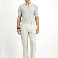 Ekru Slim Fit Dar Kesim Desenli Likralı Kanvas / Chino Pantolon