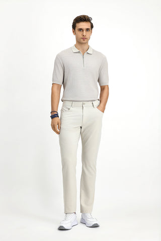  Ekru 7 Drop Slim Fit Dar Kesim Desenli Likralı Kanvas / Chino Pantolon