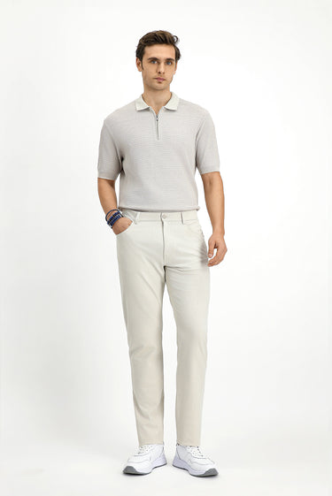  Ekru Slim Fit Dar Kesim Desenli Likralı Kanvas / Chino Pantolon