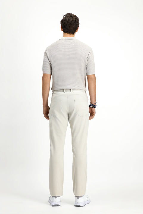 Ecru Slim Fit Patterned Stretch Canvas / Chino Trousers