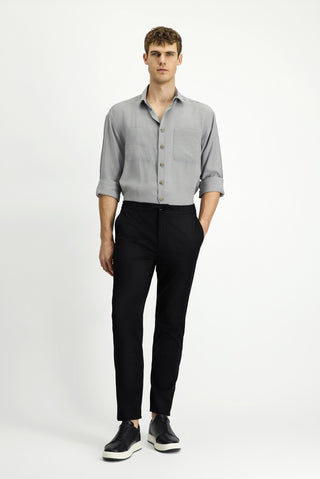  Siyah Slim Fit Dar Kesim Likralı Beli Lastikli İpli Pantolon