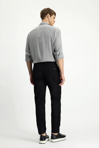  Siyah Slim Fit Dar Kesim Likralı Beli Lastikli İpli Pantolon