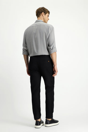  Siyah Slim Fit Dar Kesim Likralı Beli Lastikli İpli Pantolon
