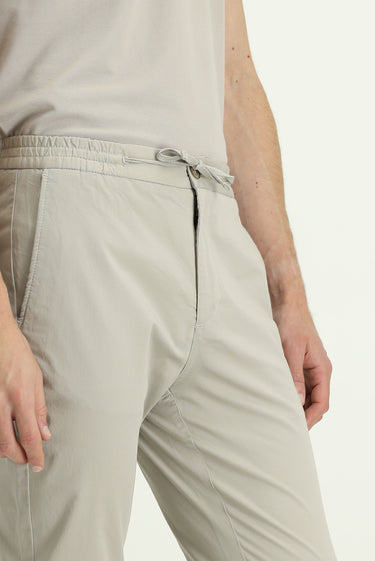 Açık Gri Slim Fit Dar Kesim Likralı Beli Lastikli İpli Pantolon
