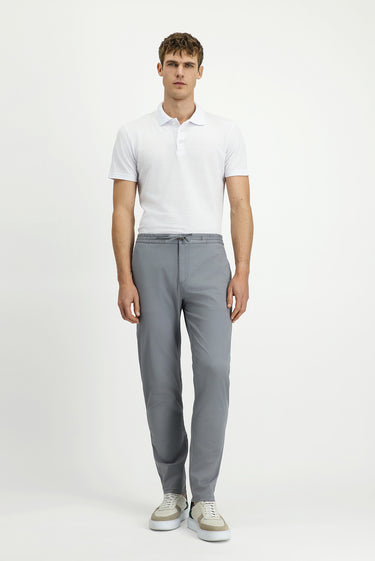  Orta Gri Slim Fit Dar Kesim Likralı Beli Lastikli İpli Pantolon