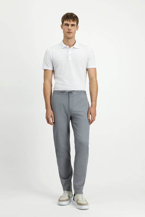 Orta Gri 7 Drop Slim Fit Dar Kesim Likralı Beli Lastikli İpli Jogger Pantolon