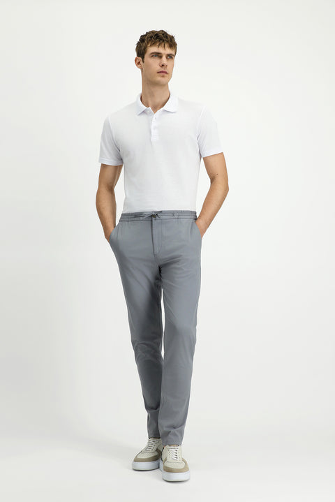 Orta Gri 7 Drop Slim Fit Dar Kesim Likralı Beli Lastikli İpli Jogger Pantolon