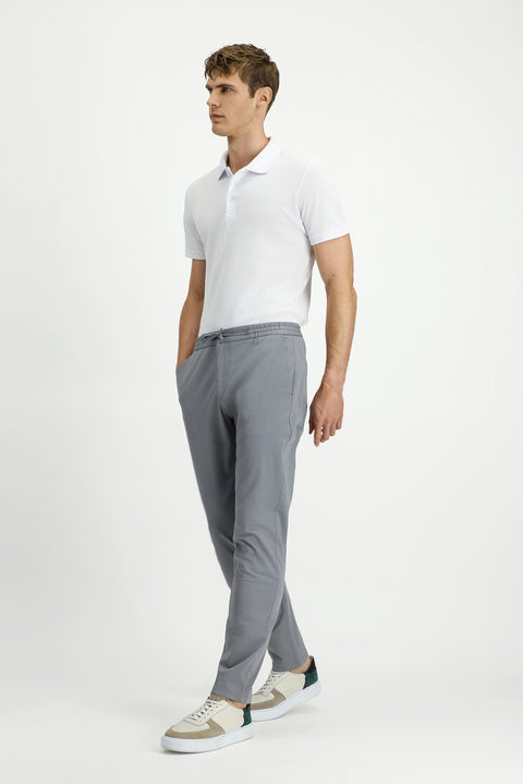 Orta Gri 7 Drop Slim Fit Dar Kesim Likralı Beli Lastikli İpli Jogger Pantolon