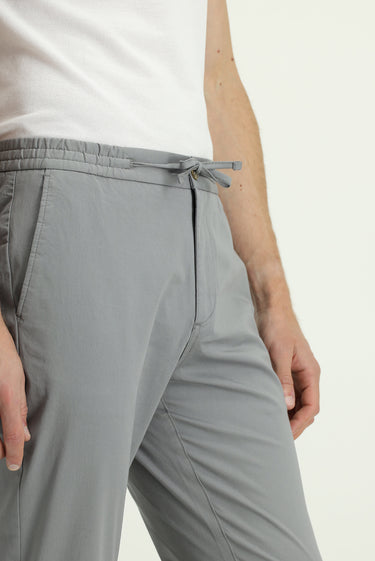 Orta Gri Slim Fit Dar Kesim Likralı Beli Lastikli İpli Pantolon