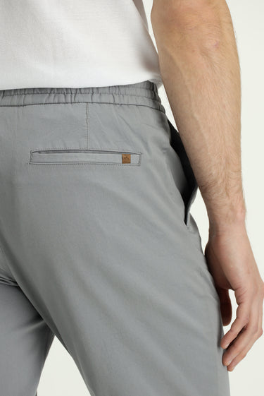 Orta Gri Slim Fit Dar Kesim Likralı Beli Lastikli İpli Pantolon
