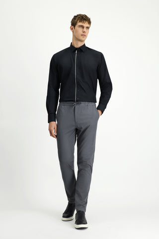  Koyu Füme Slim Fit Dar Kesim Likralı Beli Lastikli İpli Pantolon